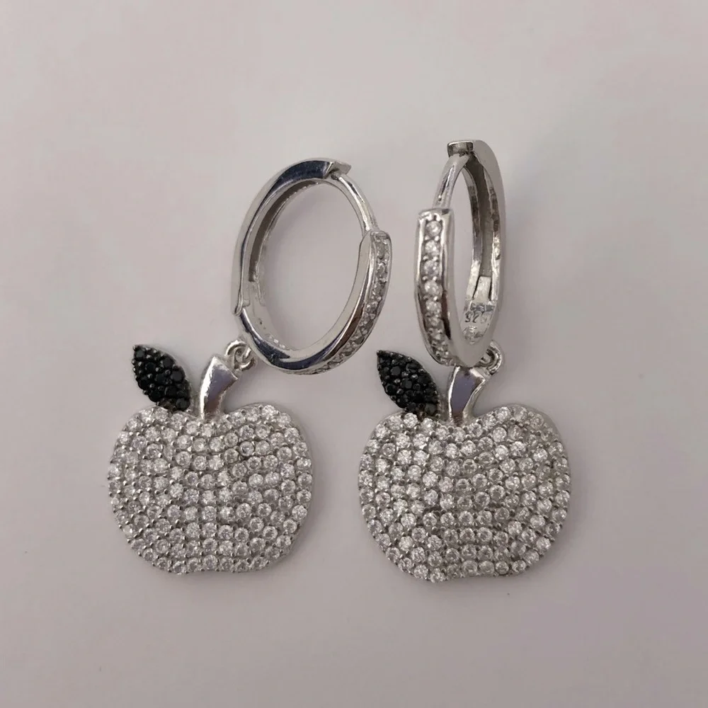 🍎925 Silver earrings apple cz stones teacher gift